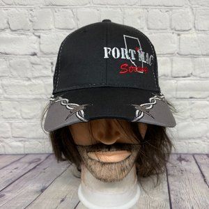 Baseball Hat Cap Strap Back Black Gray Fort Mac Strong Embroidered Barb Wire